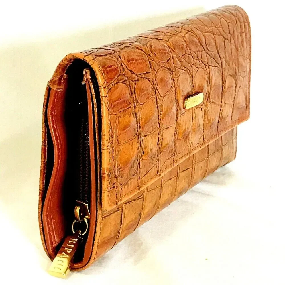 Ripani Italy Wallet Trifold Genuine Leather Embossed Crocodile Clutch Brown